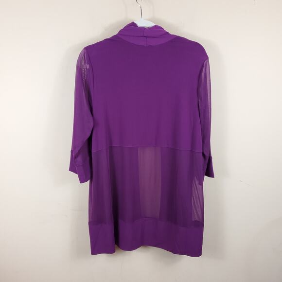Catherines Mesh Inset Long Length Open Front Cardigan in Purple Size 0X - Picture 7 of 11